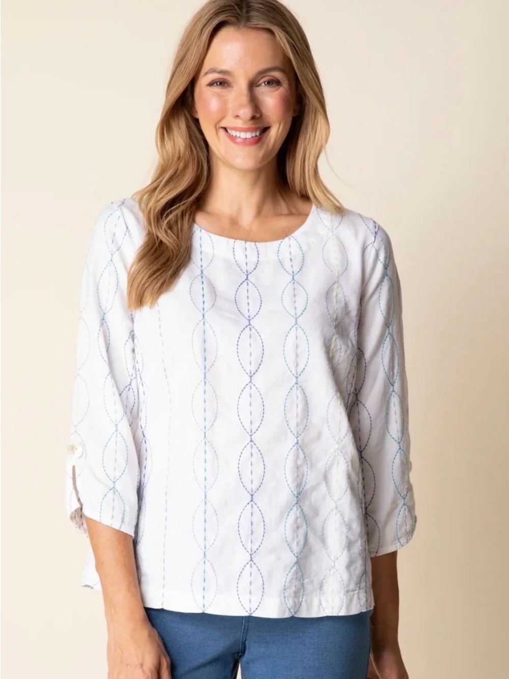 Habitat Clothes Artisan Top White Embroidered Linen Blend Size L EUC